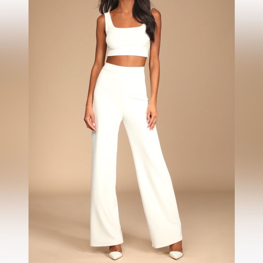 Lulus Only Tonight Ivory Two-Piece Wide-Leg Jumpsuit
